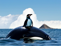 Pinguin sitting on the whale