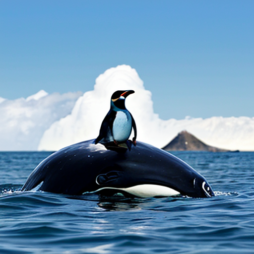 Pinguin sitting on the whale